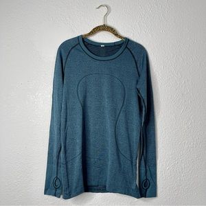 LULULEMON Desert Teal Black Swiftly Tech Long Sleeve Crew Size 10